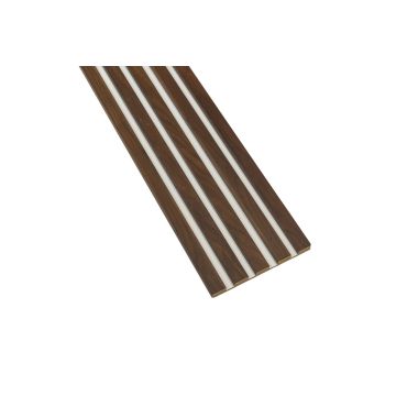 Lamele ścienne Orzech Columbia — 21×275 cm, biała płyta HDF, moduł startowy/kończący