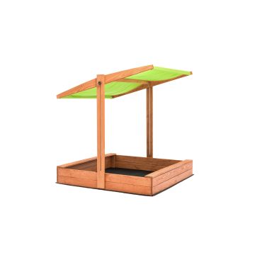 Piaskownica drewniana 120×120 z zielonym daszkiem SLIM