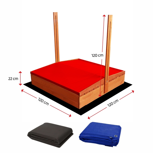 Wymiary piaskownicy 120×120 z czerwonym daszkiem