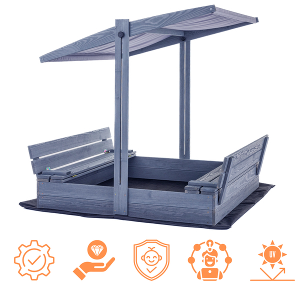 Wymiary piaskownicy 120×120 w pełnej szarości