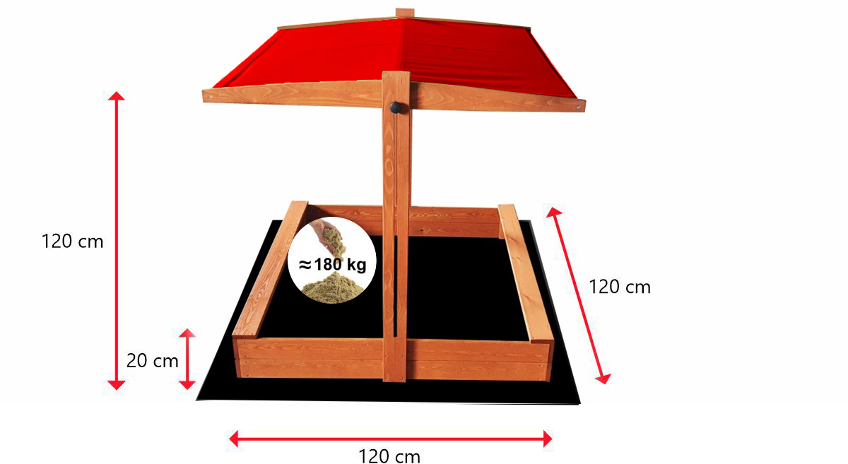 Wymiary piaskownicy 120×120 SLIM z daszkiem