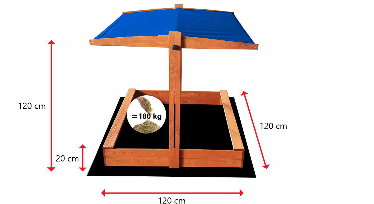 Wymiary piaskownicy 120×120 SLIM z daszkiem