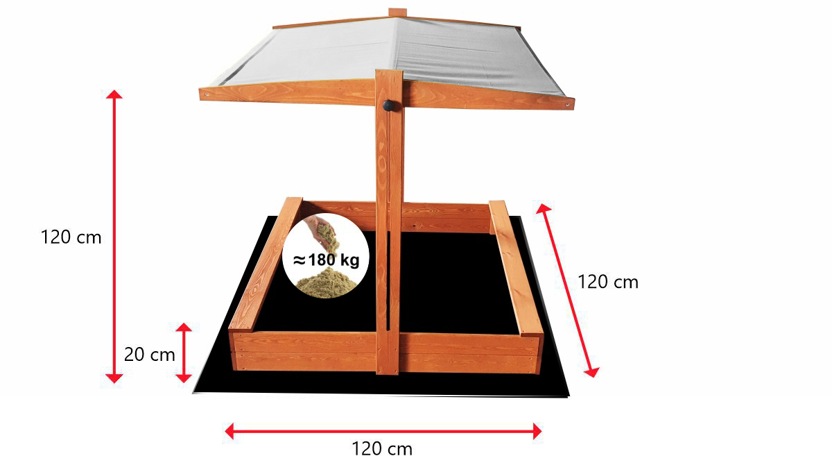 Wymiary piaskownicy 120×120 SLIM z daszkiem